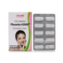 Hiwell [뉴질랜드 플라센타] 하이웰 프리미엄 플라센타 (양태반) 42000mg + with 포도씨+콜라겐 60베지캡슐 1개