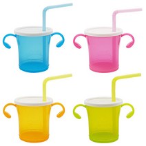 아가프라 빨대컵 180ml, 핑크, 오렌지, 블루, 그린, 4개