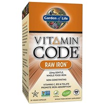 Garden of Life 비타민 코드 로우 아이언 22mg 비건 캡슐, 30개입, 1개