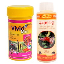 비비드 민 열대어 전용 사료 소 + 원터치 구피 비타민 120 ml, 1세트