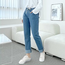 잘빠진 여성용 허리밴드 슬림일자핏 스판청바지 8113
