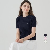 ELLEPARIS 여성용 시그니처 로고 자수 케이블 반팔 니트