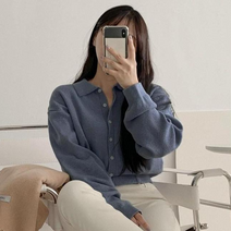 에이와비 여성용 위드캐시 핀턱 카라 가디건