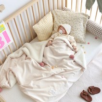 쁘리엘르 폼폼 렌징 모달 코지 밍크퍼 유아 블랭킷, 아이보리