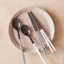 김성훈도자기 옻칠 부부수저 2SET, 화이트+그레이, 숟가락 + 젓가락, 1세트