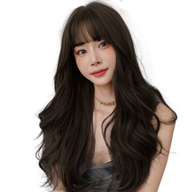 하이유니 그레이스 웨이브 펌 통가발 65cm + 가발망 + 거치대 세트, 챠콜블랙