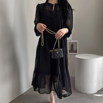 오키 여성용 쉬폰 잔도트 셔링 원피스