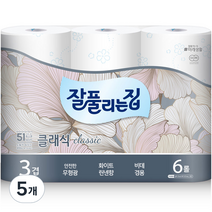 잘풀리는집 클래식 3겹 퀄팅 롤화장지 25 m, 6롤, 5개