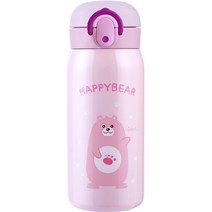 해피베어 원터치 보온보냉병, 핑크, 350ml