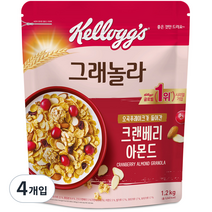 켈로그 크랜베리 아몬드 그래놀라 시리얼, 1200g, 4개입