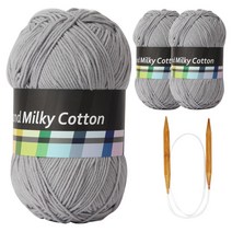 브랜드실 밀키코튼 별무늬 목도리 DIY 뜨개실 3p + 고급 흑대바늘 3.5mm, 27번 연회색, 1세트