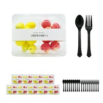도나앤데코 투명사각 도시락용기 두칸 10p + 맛있게드세요 띠지 화이트 10p + 검정스푼 10p + 포크 10p, 1세트, 10개