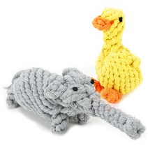 딩동펫 반려견 실타래 장난감 오리 8 x 13 cm + 코끼리 23 x 6 cm 세트, 혼합 색상, 1세트