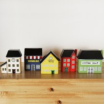 추카추카넷 컨츄리 미니 컬러 우드 하우스 장식품 5종세트, 화이트, 블루, 옐로우, 레드, 그린