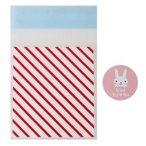 황씨네도시락 접착 스트라이프 봉투 레드 100p + 스티커 토끼 친구야 맛있게 먹어 100p, 1세트