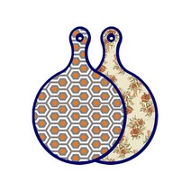 로엠디자인 블루에디션 양면 원형 서빙도마 보드 샤이닝패턴, 두목색플라워, 1개