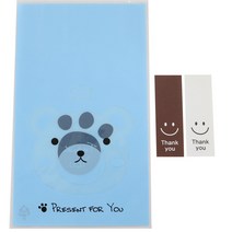 황씨네도시락 비접착 애니멀 봉투 곰 100p + 스티커 스마일 직사각 화이트 50p + 초코 50p, 1세트