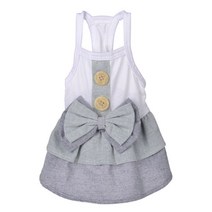 댕댕이주식회사 왕단추 빅리본 디자인 반려견 원피스, 그레이