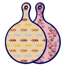 로엠디자인 블루에디션 양면 원형 서빙 도마 소나무두목색, 체리플라워, 1개