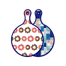 로엠디자인 블루에디션 양면 원형 서빙도마 보드 초코도넛, 청색체크, 1개