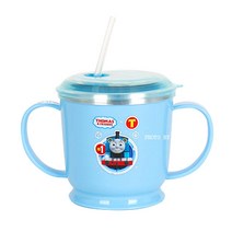 토마스 흘림방지 스텐 양수 빨대컵 250ml K0046, 블루, 1개