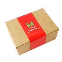 도나앤데코 원터치 런치박스 도시락 포장 세트, 1세트, 도시락 크라프트 소 4p + 메리크리스마스 눈꽃 선물상자 와이드띠지 레드 4p