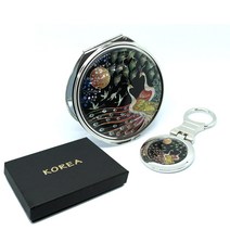 더누리코리아 전통 자개 손거울 대 + 열쇠고리, 공작새, 1세트