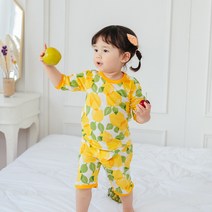 보보 여아용 무형광 스마일 레몬 7부 실내복 세트