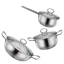 엔뚜마노 실버팟 5중바닥 3종 스텐냄비세트, 혼합색상, 양수 18cm + 편수 16cm + 전골 24cm