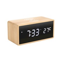 코비 스마트 무선충전 LED 우드시계 R1299, 흑경