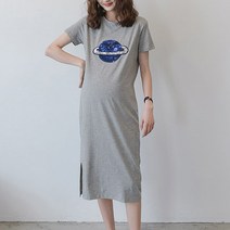 마켓A 스팽글 새턴 반팔 임산부 원피스