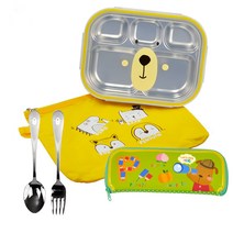 스텐 식판 가방 도시락 + 스푼 포크 케이스 세트, 베어, 식판도시락 + 가방 + 스푼 + 포크 + 케이스