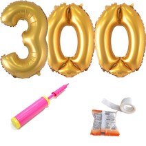 파티쇼 300일 숫자 은박 풍선 대 + 글루닷 + 손펌프 세트, 골드, 1세트