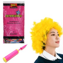 파티쇼 삐에로 풍선 가발 세트 + 손펌프 랜덤 발송, 옐로우, 1세트