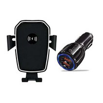 엔디엠 차량용 반자동 무선 충전기 K81B + 퀄컴 퀵차지 3.0 시거잭 충전기 세트, 1세트, 블랙