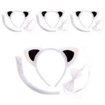 리빙다 고양이 머리띠 파티용품 3종 세트, 화이트, 4개