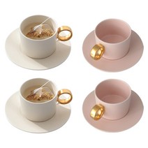 쓰임 마리벨 골드 크림화이트 컵 2p + 컵받침 2p + 코지핑크 컵 2p + 컵받침 2p 4인조 세트, 혼합색상, 1세트