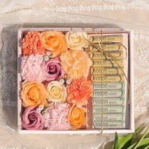 비누꽃 용돈박스 세트 + 쇼핑백, 피치