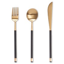 보겐 카라 1인 커트러리 세트, 골드 블랙, 디너스푼 + 포크 + 나이프