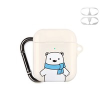 머큐리 애니멀 키링 디자인 에어팟 케이스 + 철가루 방지 스티커, 파란곰