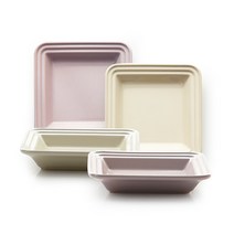 프렐류드 크리미 정사각접시, 1세트, 접시 인디핑크 2p + 아이보리 2p, 인디핑크 + 아이보리