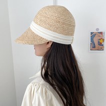 지니얼 여성용 여름 여행 라탄 왕골 밀짚 바캉스 라피 챙모자