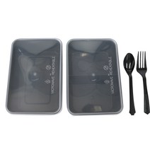 일회용 도시락세트 PP내열 블랙 1칸 20p + 블랙 2칸 20p + 블랙포크 20p + 블랙스푼 20p, 1세트