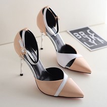 더블 컬러 스트랩 버클 하이힐 9cm