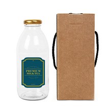 원형 골드캡 밀크티병 500ml + 로얄밀크티그린S 병라벨 스티커 + 박스, 10세트