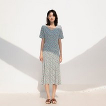 리올그 DUL PATTERN SQUARE NECK FLARE 반팔 롱 원피스