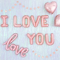 파티팡 홀로그램 화이트커튼 I LOVE YOU 러브이벤트 홈파티세트, 로즈골드, 1세트