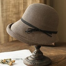 지니얼 여성용 여름 리본 버킷 벙거지 라탄 왕골 밀집 모자 MJ2410