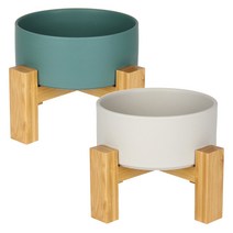 멍지 반려동물 2단 높이 세라믹 식기 L, 비리디안그린, 그레이, 2개