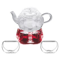 호박 유리 티포트 세트, 1세트, 티포트 600ml + 티워머 레드 M + 이중잔 M 2p